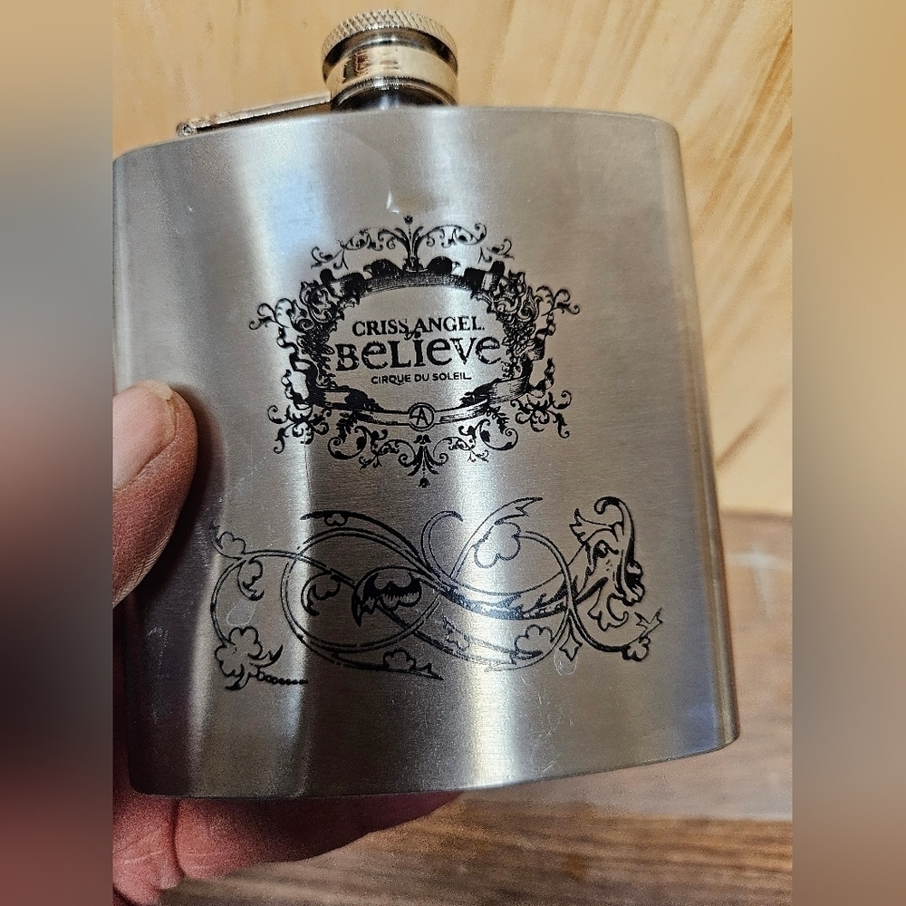 Rare Vintage Unisex Criss Angel "Believe" Cirque du Soleil 6 oz Metal Flask